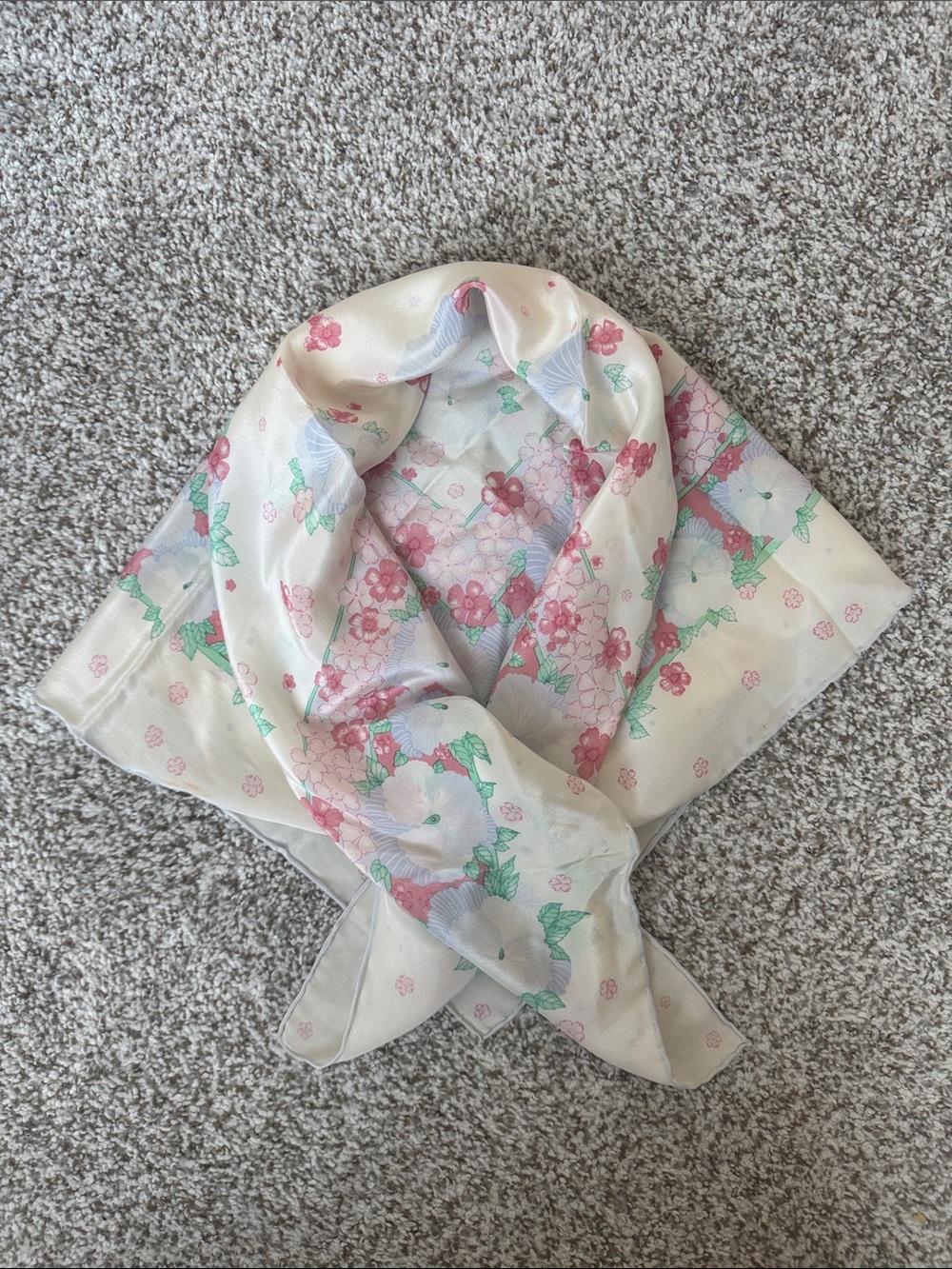 ✨ VTG Patty Smith Silk Scarf 30x30 Large Square Pastel Floral Hand Rolled Edge